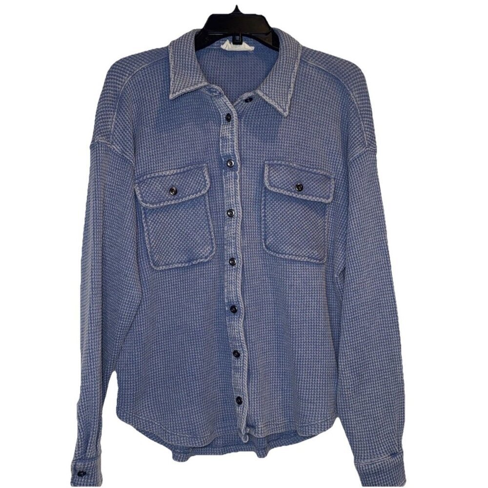Hippie Rose Women’s Blue Waffle Knit Button Down Long Sleeve Blouse Top Sz S‎